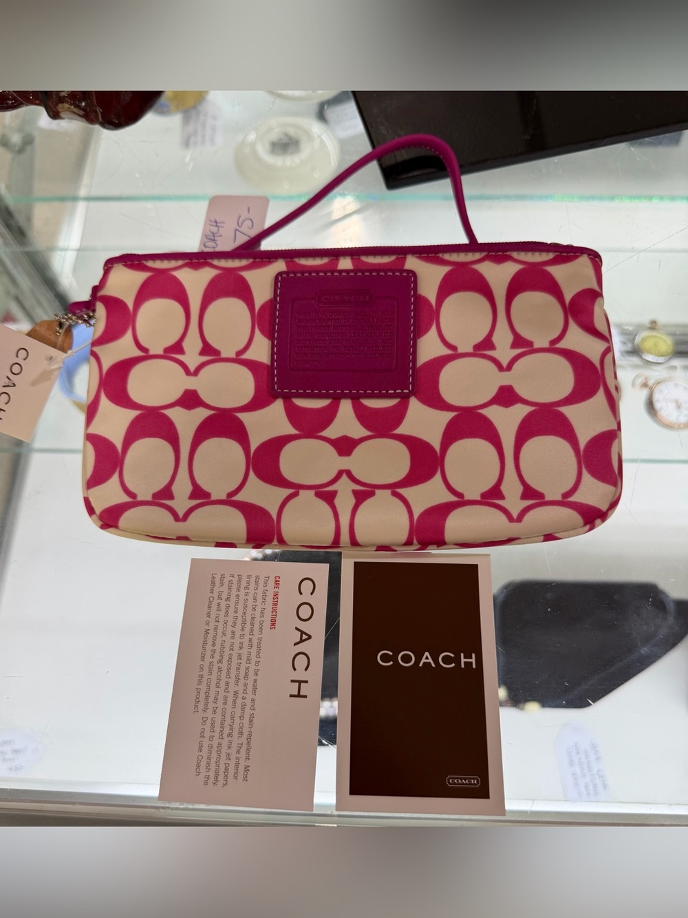 Vintage Coach Signature  Pink/White  Zip Wristlet Pouch  NOS NWT 6528